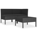 NNEVL 3 Piece Garden Lounge Set with Cushions Poly Rattan Black
