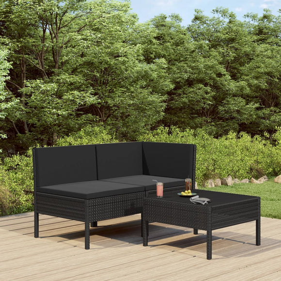 NNEVL 3 Piece Garden Lounge Set with Cushions Poly Rattan Black