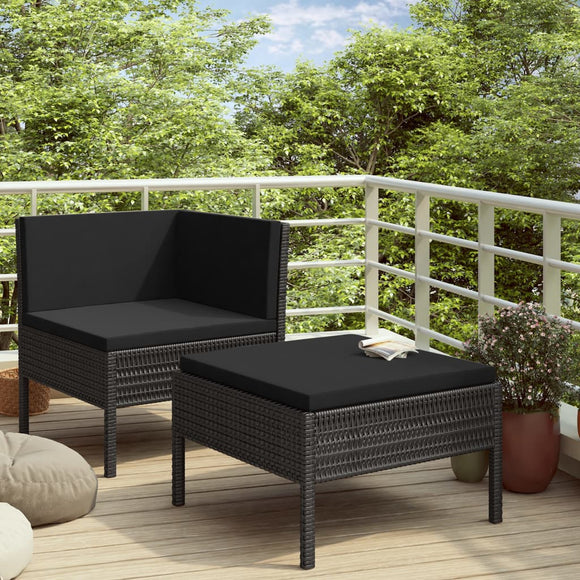 NNEVL 2 Piece Garden Lounge Set with Cushions Poly Rattan Black