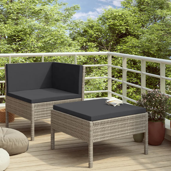 NNEVL 2 Piece Garden Lounge Set with Cushions Poly Rattan Grey