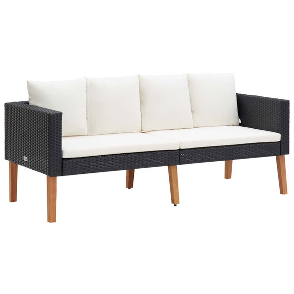 NNEVL 2-Seater Garden Sofa with Cushions Poly Rattan Black