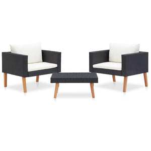 NNEVL 3 Piece Garden Lounge Set with Cushions Poly Rattan Black