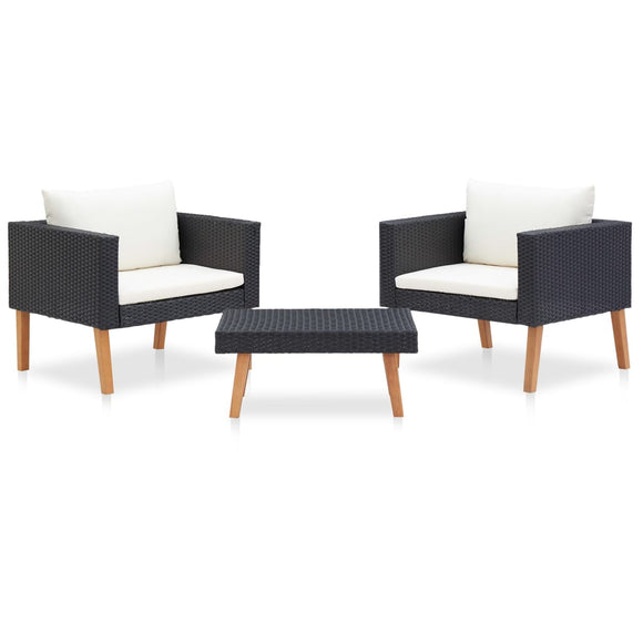 NNEVL 3 Piece Garden Lounge Set with Cushions Poly Rattan Black