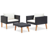 NNEVL 3 Piece Garden Lounge Set with Cushions Poly Rattan Black