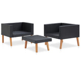 NNEVL 3 Piece Garden Lounge Set with Cushions Poly Rattan Black
