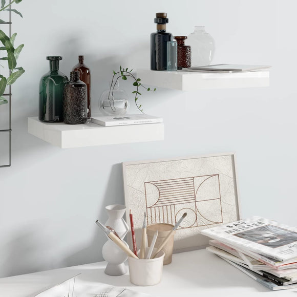NNEVL Floating Wall Shelves 2 pcs High Gloss White 23x23.5x3.8 cm MDF