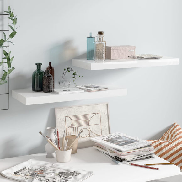 NNEVL Floating Wall Shelves 2 pcs High Gloss White 60x23.5x3.8 cm MDF