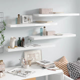 NNEVL Floating Wall Shelves 4 pcs High Gloss White 90x23.5x3.8 cm MDF