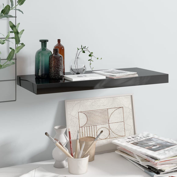 NNEVL Floating Wall Shelf High Gloss Black 60x23.5x3.8 cm MDF