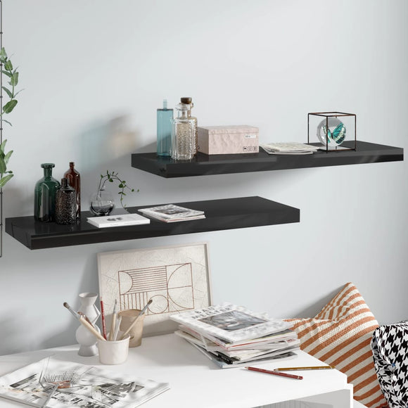 NNEVL Floating Wall Shelves 2 pcs High Gloss Black 80x23.5x3.8 cm MDF
