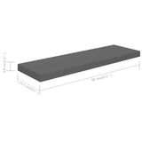 NNEVL Floating Wall Shelf High Gloss Grey 80x23.5x3.8 cm MDF