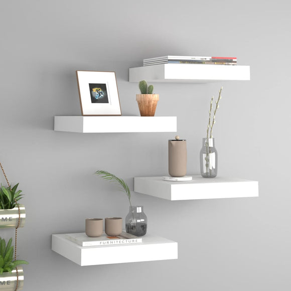 NNEVL Floating Wall Shelves 4 pcs White 23x23.5x3.8 cm MDF