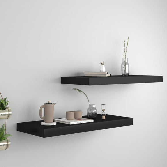 NNEVL Floating Wall Shelves 2 pcs Black 60x23.5x3.8 cm MDF