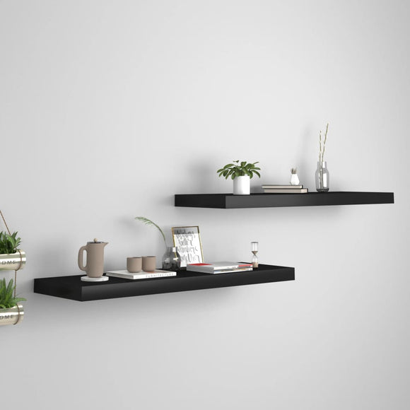 NNEVL Floating Wall Shelves 2 pcs Black 80x23.5x3.8 cm MDF