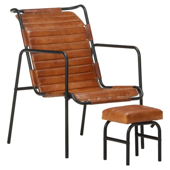 NNEVL Relaxing Armchair with a Footrest Brown Real Leather