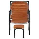 NNEVL Relaxing Armchair with a Footrest Brown Real Leather