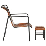 NNEVL Relaxing Armchair with a Footrest Brown Real Leather