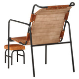 NNEVL Relaxing Armchair with a Footrest Brown Real Leather