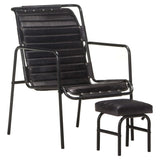 NNEVL Relaxing Armchair with a Footrest Black Real Leather