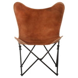 NNEVL Foldable Butterfly Chair Brown Real Leather