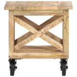 NNEVL Side Table with Wheels 40x40x42 cm Rough Mango Wood