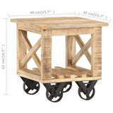 NNEVL Side Table with Wheels 40x40x42 cm Rough Mango Wood