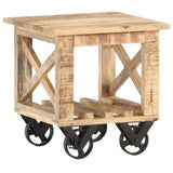NNEVL Side Table with Wheels 40x40x42 cm Rough Mango Wood
