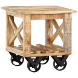 NNEVL Side Table with Wheels 40x40x42 cm Rough Mango Wood