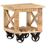 NNEVL Side Table with Wheels 40x40x42 cm Rough Mango Wood