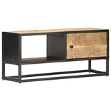 NNEVL TV Cabinet with Carved Door 90x30x40 cm Rough Mango Wood