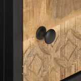 NNEVL TV Cabinet with Carved Door 90x30x40 cm Rough Mango Wood