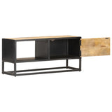 NNEVL TV Cabinet with Carved Door 90x30x40 cm Rough Mango Wood