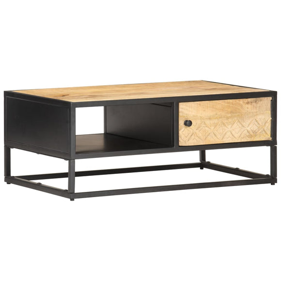 NNEVL Coffee Table with Carved Door 90x55x36 cm Rough Mango Wood