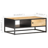 NNEVL Coffee Table with Carved Door 90x55x36 cm Rough Mango Wood