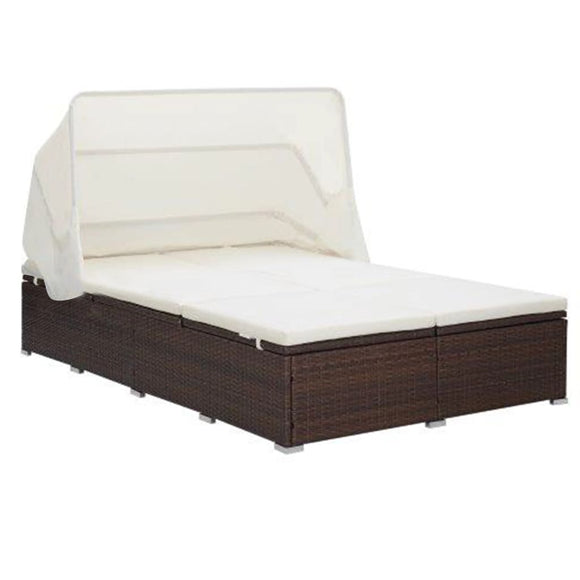 NNEVL 2-Person Sunbed with Cushion Poly Rattan Brown