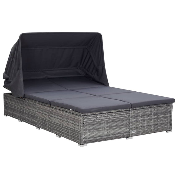 NNEVL 2-Person Sunbed with Cushion Poly Rattan Grey