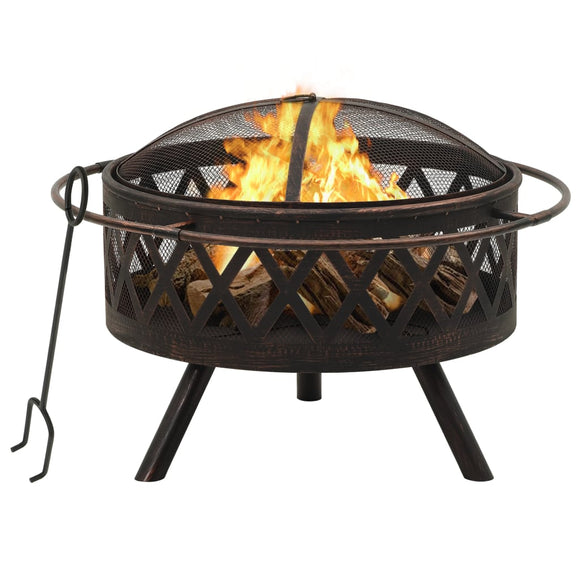 NNEVL Rustic Fire Pit with Poker 76 cm XXL Steel