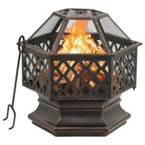 NNEVL Rustic Fire Pit with Poker 62x54x56 cm XXL Steel
