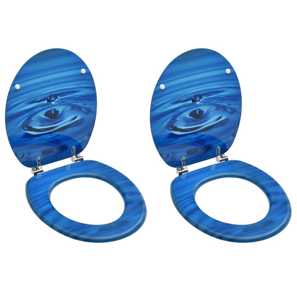 NNEVL WC Toilet Seats with Lid 2 pcs MDF Blue Water Drop Design