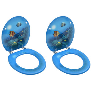 NNEVL WC Toilet Seats with Lid 2 pcs MDF Deep Sea Design