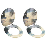 NNEVL WC Toilet Seats with Lid 2 pcs MDF Beach Design
