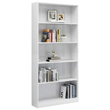 NNEVL 5-Tier Book Cabinet High Gloss White 80x24x175 cm Engineered Wood