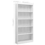 NNEVL 5-Tier Book Cabinet High Gloss White 80x24x175 cm Engineered Wood