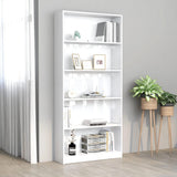 NNEVL 5-Tier Book Cabinet High Gloss White 80x24x175 cm Engineered Wood