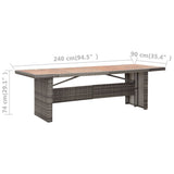 NNEVL Garden Table 240x90x74 cm Poly Rattan and Solid Acacia Wood