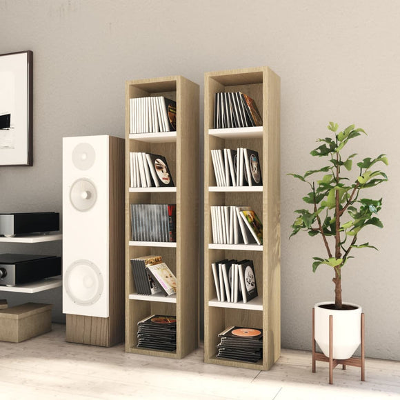 NNEVL CD Cabinets 2 pcs White and Sonoma Oak 21x16x93.5 cm Chipboard