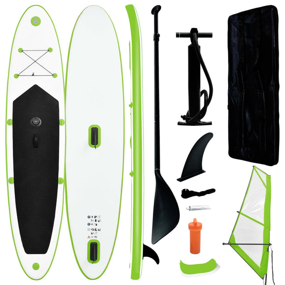 NNEVL Inflatable Stand Up Paddleboard with Sail Set Green and White