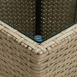 NNEVL Tea Table Beige 41.5x41.5x44 cm Poly Rattan and Tempered Glass