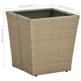 NNEVL Tea Table Beige 41.5x41.5x44 cm Poly Rattan and Tempered Glass