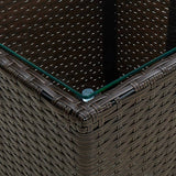 NNEVL Tea Table Brown 41.5x41.5x44 cm Poly Rattan and Tempered Glass
